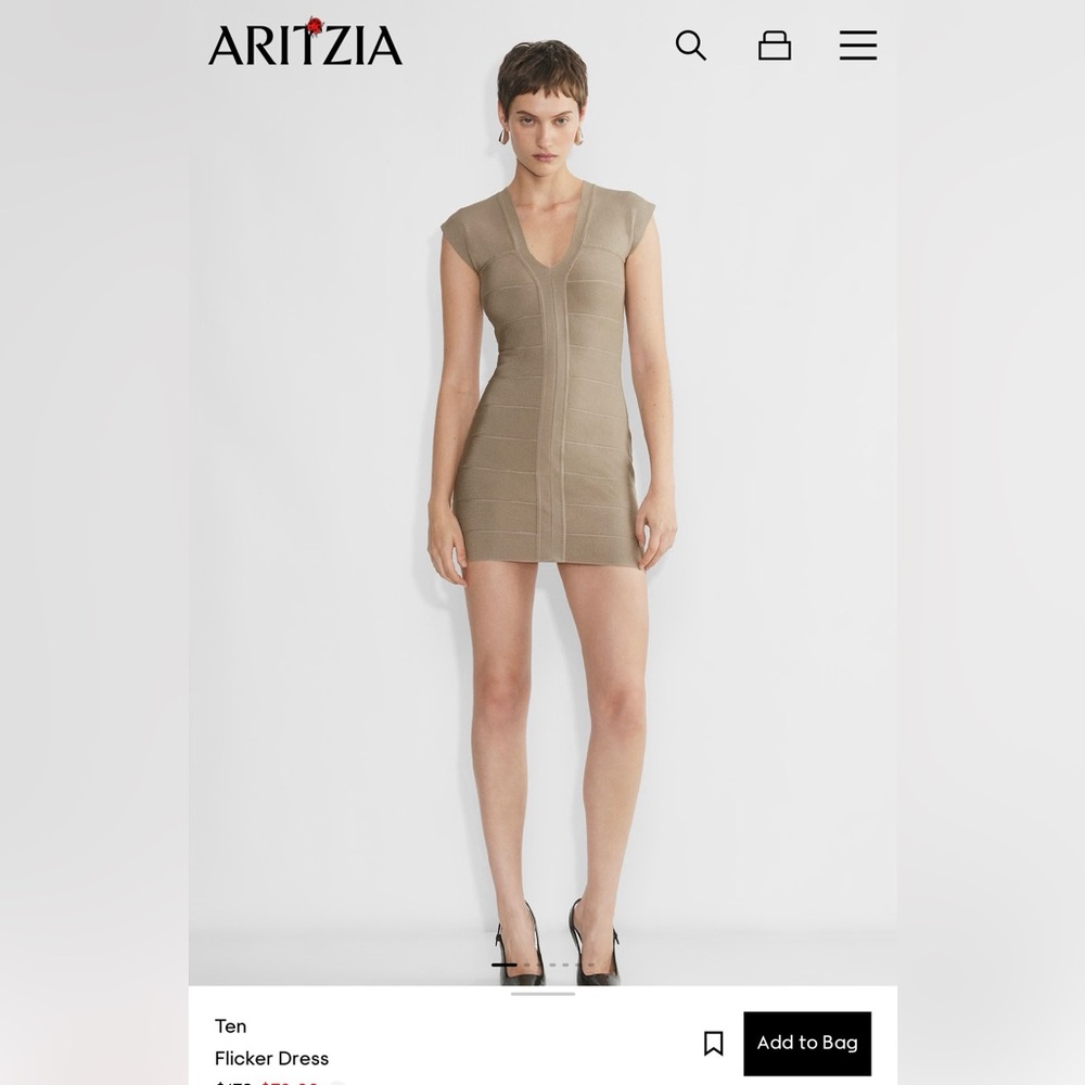 Aritzia Taupe V-Neck Bandage Mini Dress